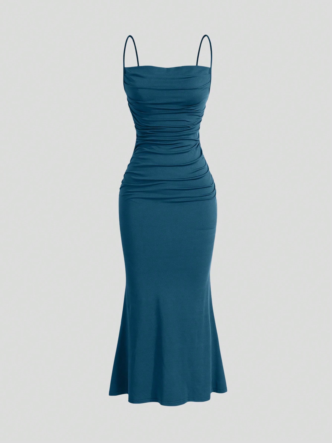 Solid Ruched Mermaid Hem Cami Dress