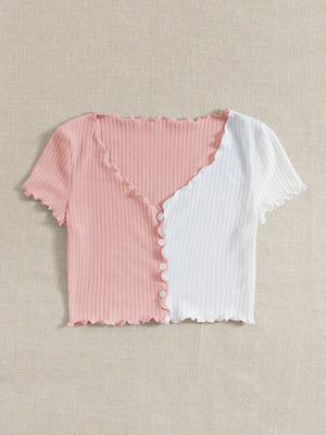 SHEIN Two Tone Lettuce Trim Tee - Negative Apparel
