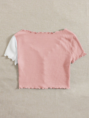 SHEIN Two Tone Lettuce Trim Tee - Negative Apparel