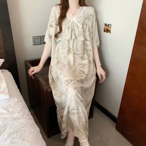 Short Sleeve Pajama Women's Spring and Summer Cotton Silk Pajamas Cotton Silk Premium Sweet Cotton Silk Pajama Dress Large Size HDF5290 - Negative Apparel