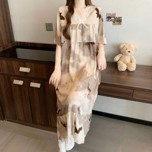 Short Sleeve Pajama Women's Spring and Summer Cotton Silk Pajamas Cotton Silk Premium Sweet Cotton Silk Pajama Dress Large Size HDF5290 - Negative Apparel