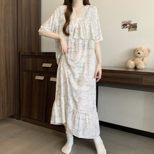 Short Sleeve Pajama Women's Spring and Summer Cotton Silk Pajamas Cotton Silk Premium Sweet Cotton Silk Pajama Dress Large Size HDF5290 - Negative Apparel