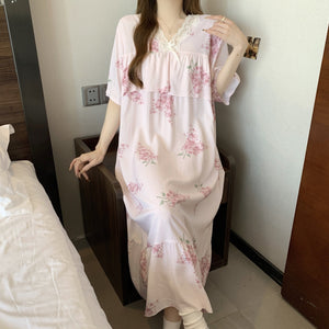 Short Sleeve Pajama Women's Spring and Summer Cotton Silk Pajamas Cotton Silk Premium Sweet Cotton Silk Pajama Dress Large Size HDF5290 - Negative Apparel