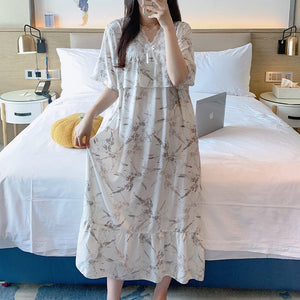 Short Sleeve Pajama Women's Spring and Summer Cotton Silk Pajamas Cotton Silk Premium Sweet Cotton Silk Pajama Dress Large Size HDF5290 - Negative Apparel