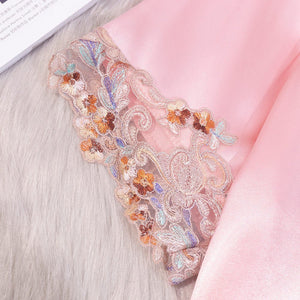 short - sleeved nightdress solid - color pajamas women's summer lace thin ice silk loungewear SQ22136 - Negative Apparel