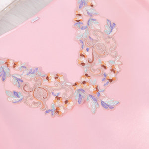 short - sleeved nightdress solid - color pajamas women's summer lace thin ice silk loungewear SQ22136 - Negative Apparel