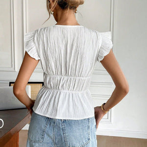 Short - sleeved shirt bow cardigan shirt women - Negative Apparel