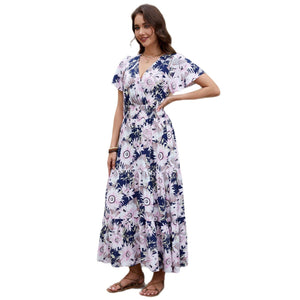 Short - sleeved V - neck slim - fitting and thin long dress, holiday style dress - Negative Apparel