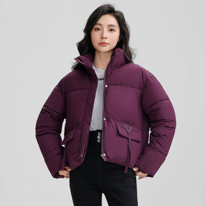 Short stand collar thickened puffer jacket for women - Negative Apparel