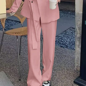 Side Tie Casual Suit Set with Wide Leg Pants For Women - Negative Apparel