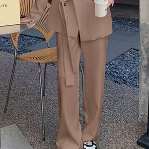 Side Tie Casual Suit Set with Wide Leg Pants For Women - Negative Apparel