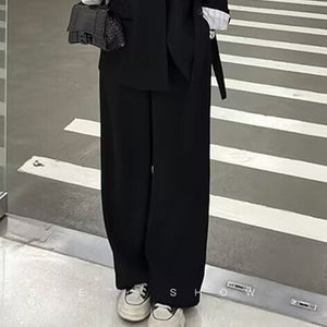 Side Tie Casual Suit Set with Wide Leg Pants For Women - Negative Apparel
