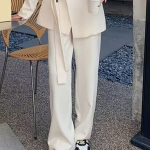 Side Tie Casual Suit Set with Wide Leg Pants For Women - Negative Apparel