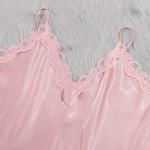 Silk Tempt | Lace Suspender Four - Piece Pajama Set Pink - Negative Apparel