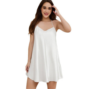 simple casual large - size ice silk solid - color pajamas summer suspenders loungewear SQ22148 - Negative Apparel