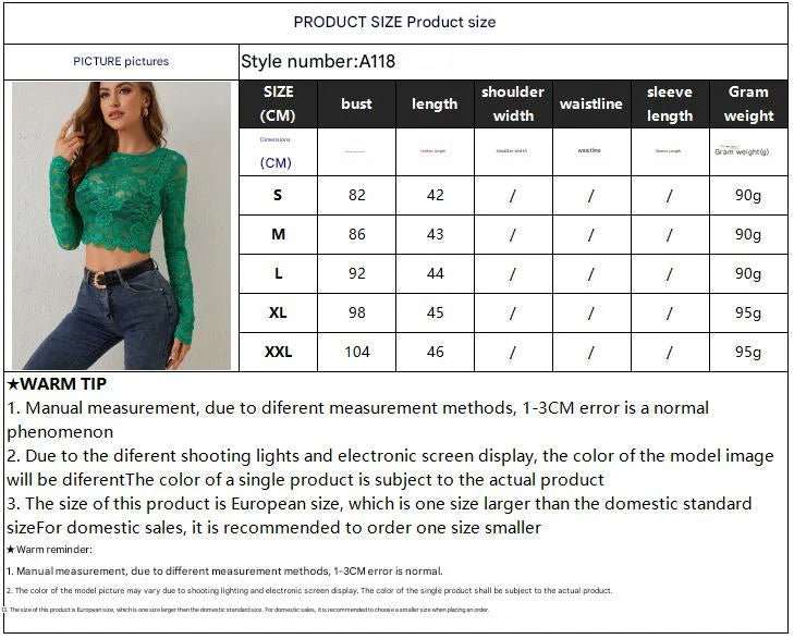 Single - layer lace long - sleeved short pullover slim and thin T-shirt top - Negative Apparel