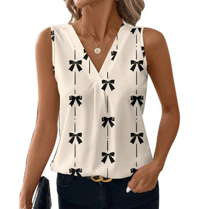 Sleeveless bow shirt v - neck shirt jumper - Negative Apparel