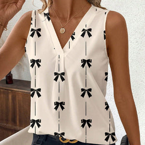 Sleeveless bow shirt v - neck shirt jumper - Negative Apparel