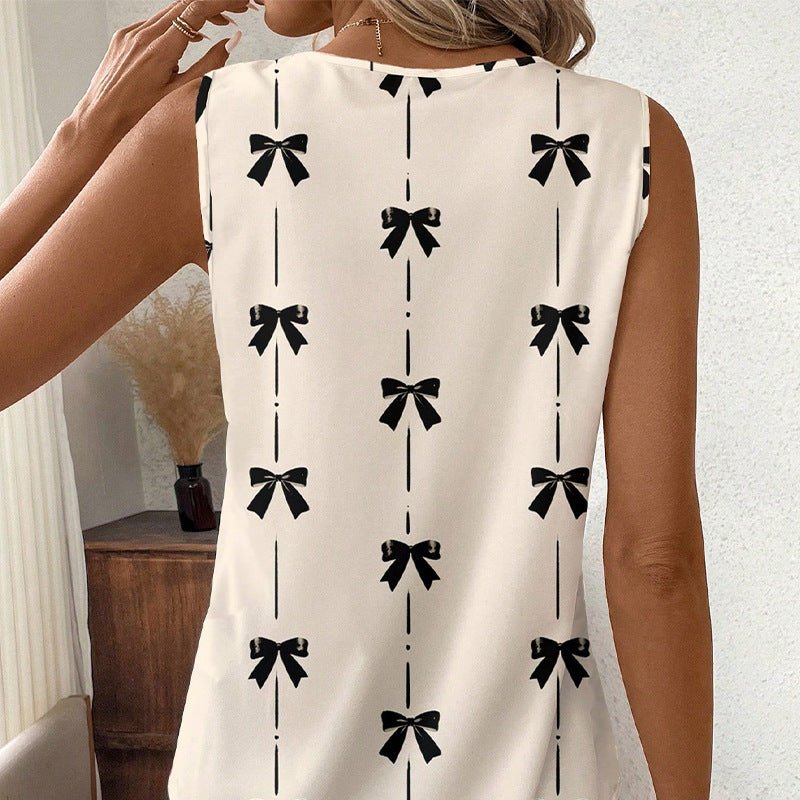 Sleeveless bow shirt v - neck shirt jumper - Negative Apparel