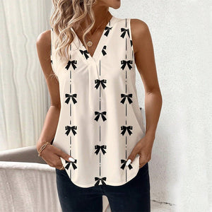 Sleeveless bow shirt v - neck shirt jumper - Negative Apparel
