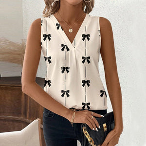 Sleeveless bow shirt v - neck shirt jumper - Negative Apparel