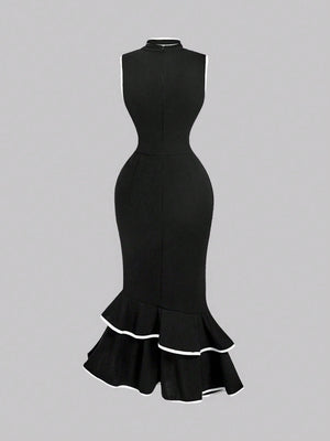 Sleeveless Midi Dress With Tie Neck Black Bow Dress FD - Negative Apparel