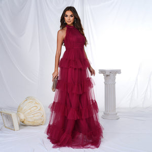 Sleeveless round neck off - shoulder beach vacation long Bohemian style swing dress - Negative Apparel