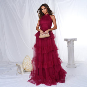 Sleeveless round neck off - shoulder beach vacation long Bohemian style swing dress - Negative Apparel