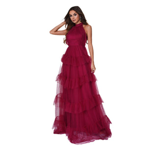 Sleeveless round neck off - shoulder beach vacation long Bohemian style swing dress - Negative Apparel