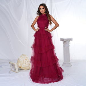 Sleeveless round neck off - shoulder beach vacation long Bohemian style swing dress - Negative Apparel