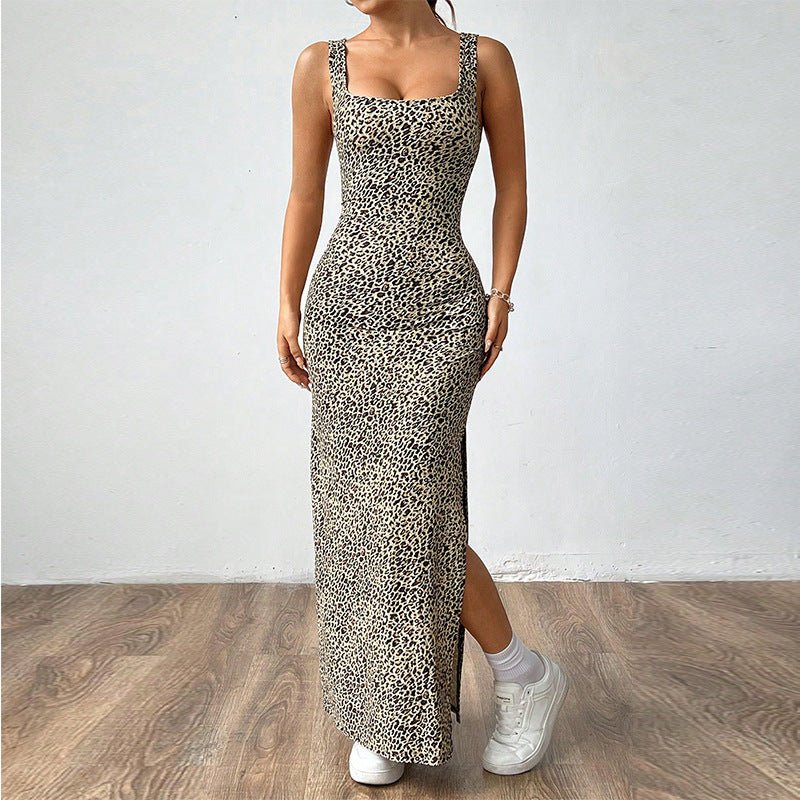 slim - fit leopard print dress 2025 summer new Spice Girl suspender dress long dress women - Negative Apparel
