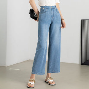 Smoky gray summer thin jeans women's versatile high - waisted thin loose wide - leg pants Tencel nine - point straight - leg pants - Negative Apparel