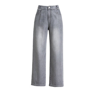 Smoky gray summer thin jeans women's versatile high - waisted thin loose wide - leg pants Tencel nine - point straight - leg pants - Negative Apparel