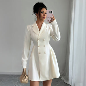 Solid Apricot Double - Breasted Blazer Dress | Negative Apparel - Negative Apparel
