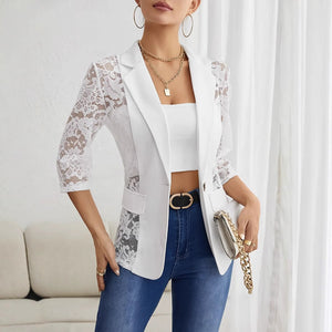 Solid color fashion lace splicing small blazer women's top - Negative Apparel