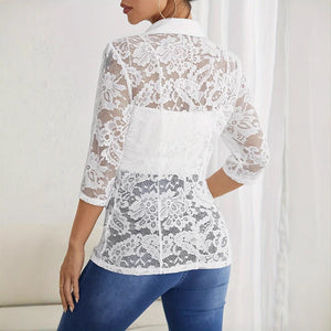 Solid color fashion lace splicing small blazer women's top - Negative Apparel