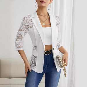 Solid color fashion lace splicing small blazer women's top - Negative Apparel
