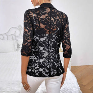 Solid color fashion lace splicing small blazer women's top - Negative Apparel
