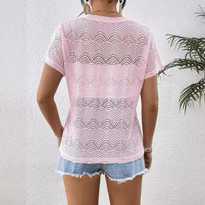 Solid color fashion loose lace V - neck bat short - sleeved T-shirt - Negative Apparel