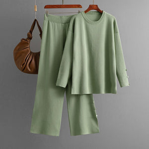 Solid color large size knitted sweater co - ord set casual two - piece set - Negative Apparel