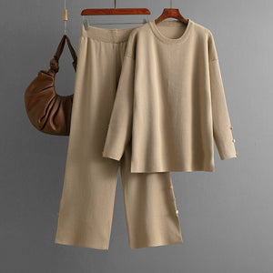 Solid color large size knitted sweater co - ord set casual two - piece set - Negative Apparel