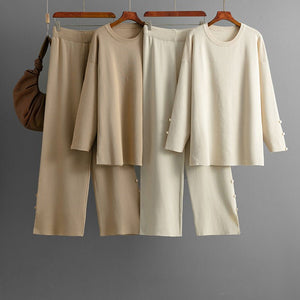 Solid color large size knitted sweater co - ord set casual two - piece set - Negative Apparel