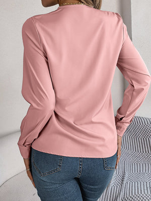 Solid color layered V - neck long - sleeved shirt - Negative Apparel