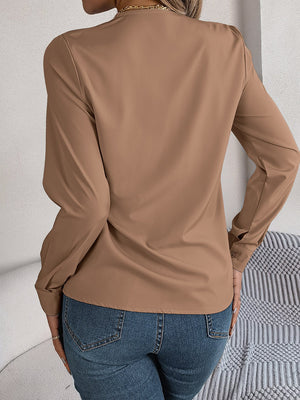 Solid color layered V - neck long - sleeved shirt - Negative Apparel