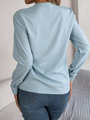 Solid color layered V - neck long - sleeved shirt - Negative Apparel