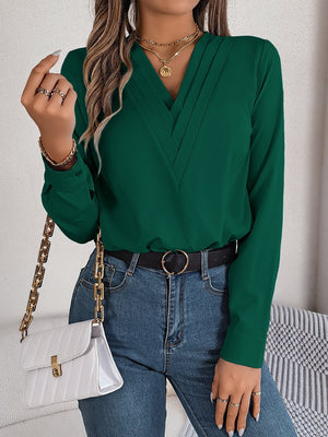 Solid color layered V - neck long - sleeved shirt - Negative Apparel