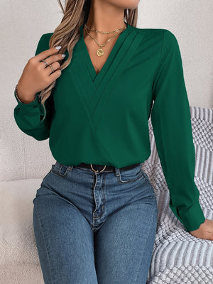 Solid color layered V - neck long - sleeved shirt - Negative Apparel
