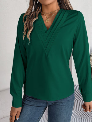 Solid color layered V - neck long - sleeved shirt - Negative Apparel