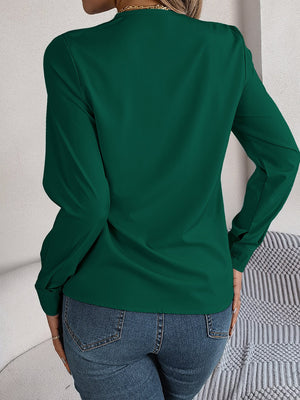 Solid color layered V - neck long - sleeved shirt - Negative Apparel