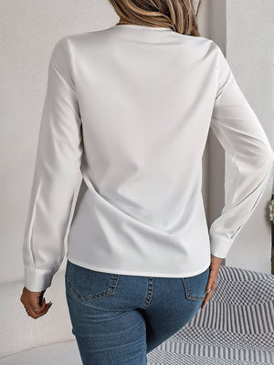 Solid color layered V - neck long - sleeved shirt - Negative Apparel